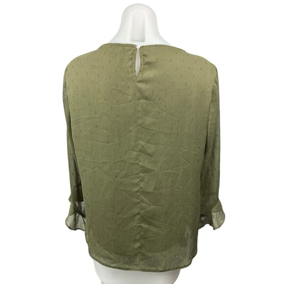 Dorothy Perkins Women's Olive Green Metallic Chiffon Ruffle Blouse Top Size 12 - Picture 2 of 5